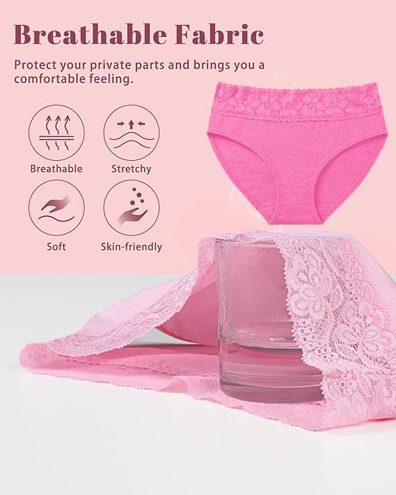 Image of NICSY Women's Panties Full Coverage Soft Touch Cotton Elastane Stretch Lace Underwear Styled Hipster with StayFresh Panty for Women Combo Pack