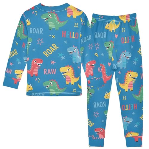 Pajama Sets Long Sleeve Colorful Dinosaurs on Blue Soft Comfy Sleepwear 2 Piece PJS 3-8T3