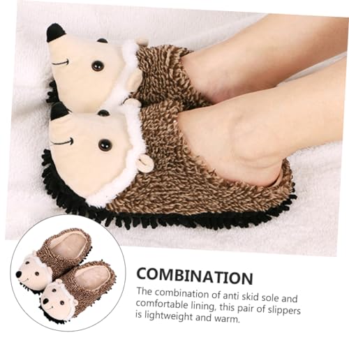 1Pair Cute Cartoon Hedgehog Plush Slippers for Women Warm and Fluffy Indoor Shoes Skid Sole Winter Present Cozy Fleece Slippers for Home Use2