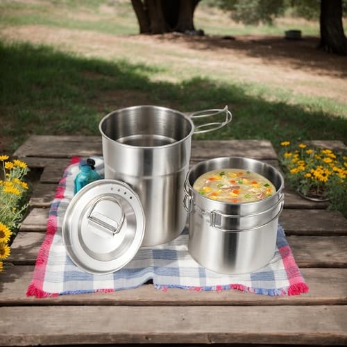Set de casseroles en acier inoxydable pour camping et rando compact pliable - 2