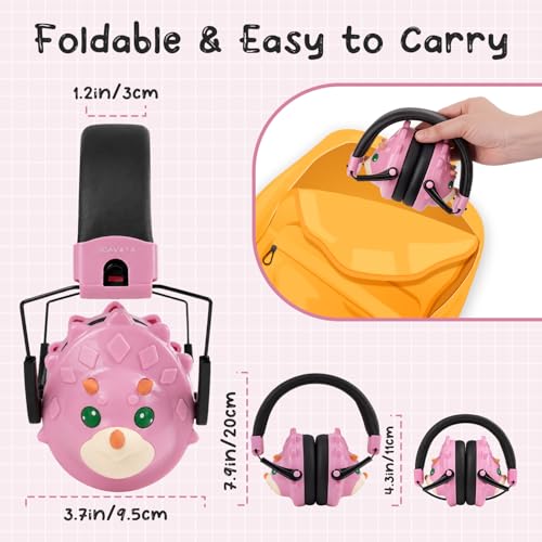SCAVATA Kids Ear Protection, Noise Canceling Dinosaur Headphones Children Hearing Protectors, 26dB Noise Reduction (Pink) - image 4