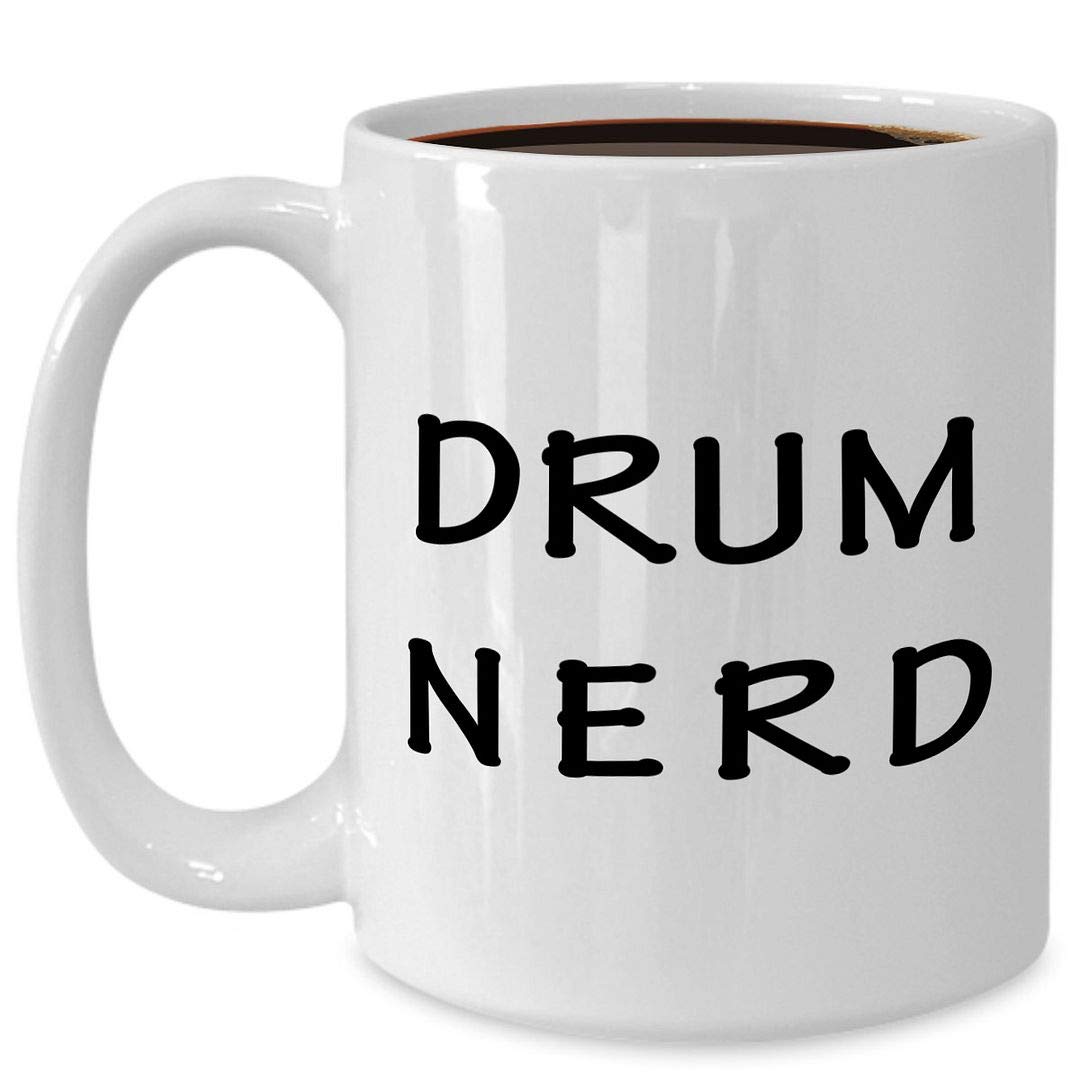 Art by ChelsydaleDrum Nerd Mug Large 15oz Coffee Tea Cup White Ceramic - Gifts for Drummer Drum Player Percussionist Band Musician Musical Melophile Music Lover Enthusiast Funny Cute Gag Idea