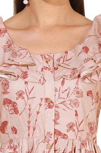 Image of Janasya Women's Moss Digital Floral Printed FLA Dress