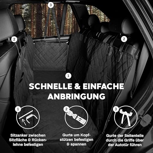 Hainberger Hundedecke Auto Rückbank Wasserabweisende Kratzfeste Autodecke für Hunde wasserdichte rutschfeste Autoschondecke mit Seitenschutz und Sichtfenster, 4-in-1 Rücksitzschoner 137x147 cm