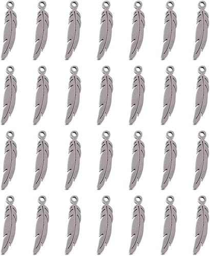 Miniatura 1 de 100 dijes de acero inoxidable para hacer joyas de plumas de pájaro plumaje plumaje piñón alas de metal colgantes para collares, pulseras y