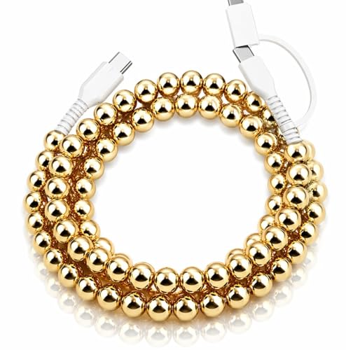 Image of Stylish Beaded Phone Charger Cable Colors USB Charging Cord for Smartphones (2-1 to USB C, Gold, 3.3ft)
