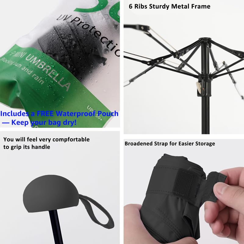 Image of BAODINI Travel Mini Umbrella for Purse with Case-Small Compact UV Umbrella Protection Sun-Lightweight Tiny Pocket Umbrella with Case for Women, Girls