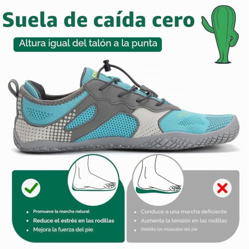 Miniatura 3 de Saguaro Zapatillas Barefoot Mujer Minimalistas Zapatillas De Trail Antideslizante Calzado De Deporte Transpirable Turquesa 41 Eu