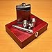 Excello Global Products Hip Flasks Gift Set: Highest Food Grade Stainless Steel Beverage Flask, Includes Funnel, Flashlight, 2 Steel Cups in a Wood Box