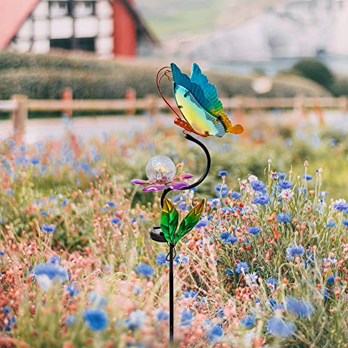 Hongland Solar Garden Lights, Glass Butterfly Solar Lights Garden Decor Stake, Outdoor Flower Solar Garden Lights Butterfly Yard Art For Pathway Lawn Patio #TOP4