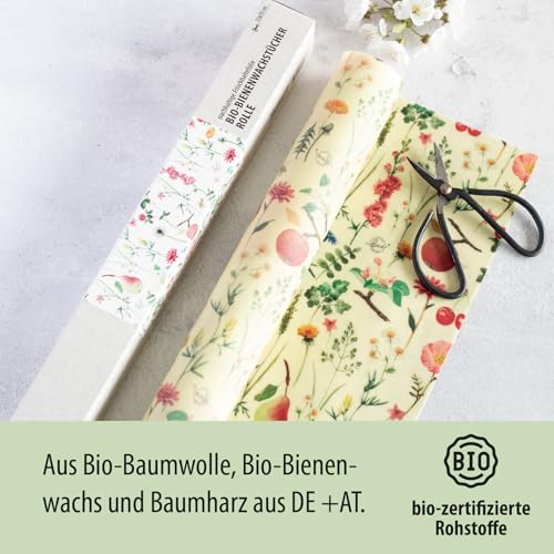 Foto von little bee fresh Bio-Bienenwachstücher Rolle zum Zuschneiden aus Deutschland - hält Lebensmittel natürlich, schön & plastikfrei frisch! Handgemacht aus Bio-Rohstoffen (Streuobstwiese)