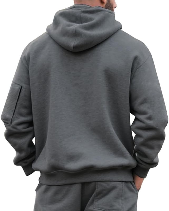 Men Autumn/Winter Fleece Sweatshirt 1/4 Zipper Long Sleeve Sports Hoodie with Pockets Military Tactical Sweatshirt