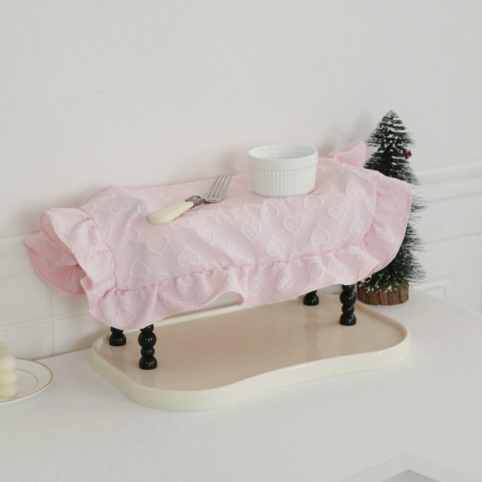 Manteles Individuales de Mesa Geométrico Set 8, 38 x 45 CM Rosa Poliéster Mantel Individuales, Patrón de Corazón con Color Sólido