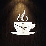 shamoluotuo 3D DIY Digital Wall Clock Stickers Coffee Cup Mural Decals with Mirror Surface Modern Frameless Acrylic Numbers Watch for Home Office School Decorations Gift, Silver