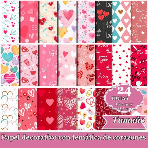 Miniatura 2 de Fosdick 24 Hoja Papel Scrapbooking Día De San Valentín, 15x15 Cm Papel Decoupage, Papeles Scrapbooking, Scrapbook Paper Con Diseños Corazón Para Journaling, Diy Album Scrapbook, Decoupage, Regalos