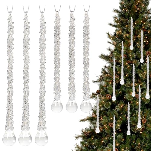 LOULIQIGIFT Set of 6 Glass Icicle Ornaments for...