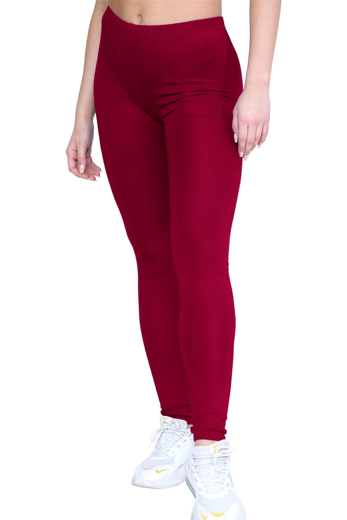 janisramone® Womens Viscose Leggings, Plain Elasticated Waist Yoga Pants for Women, Full Length Skinny Gym Leggings, Slim Fit Stretchy Pants, Women Activewear Wine