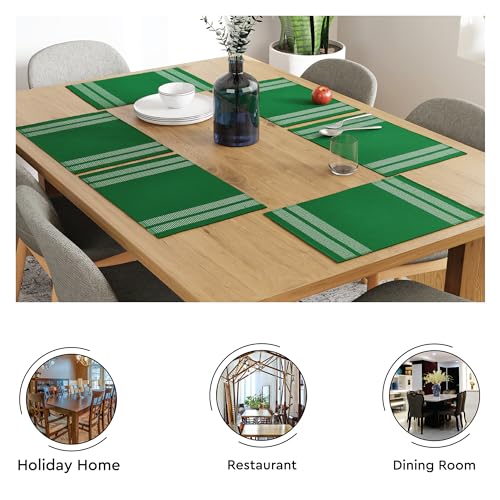 Image of Encasa XO Dining Table Mats Set of 6, Ribbed Cotton Table Mat 46x32 cm | Handmade Heat Resistance Table Placemats, Non Slip, Washable & Durable Place Mat for Centre Table, Living Room Ladder Dk Green