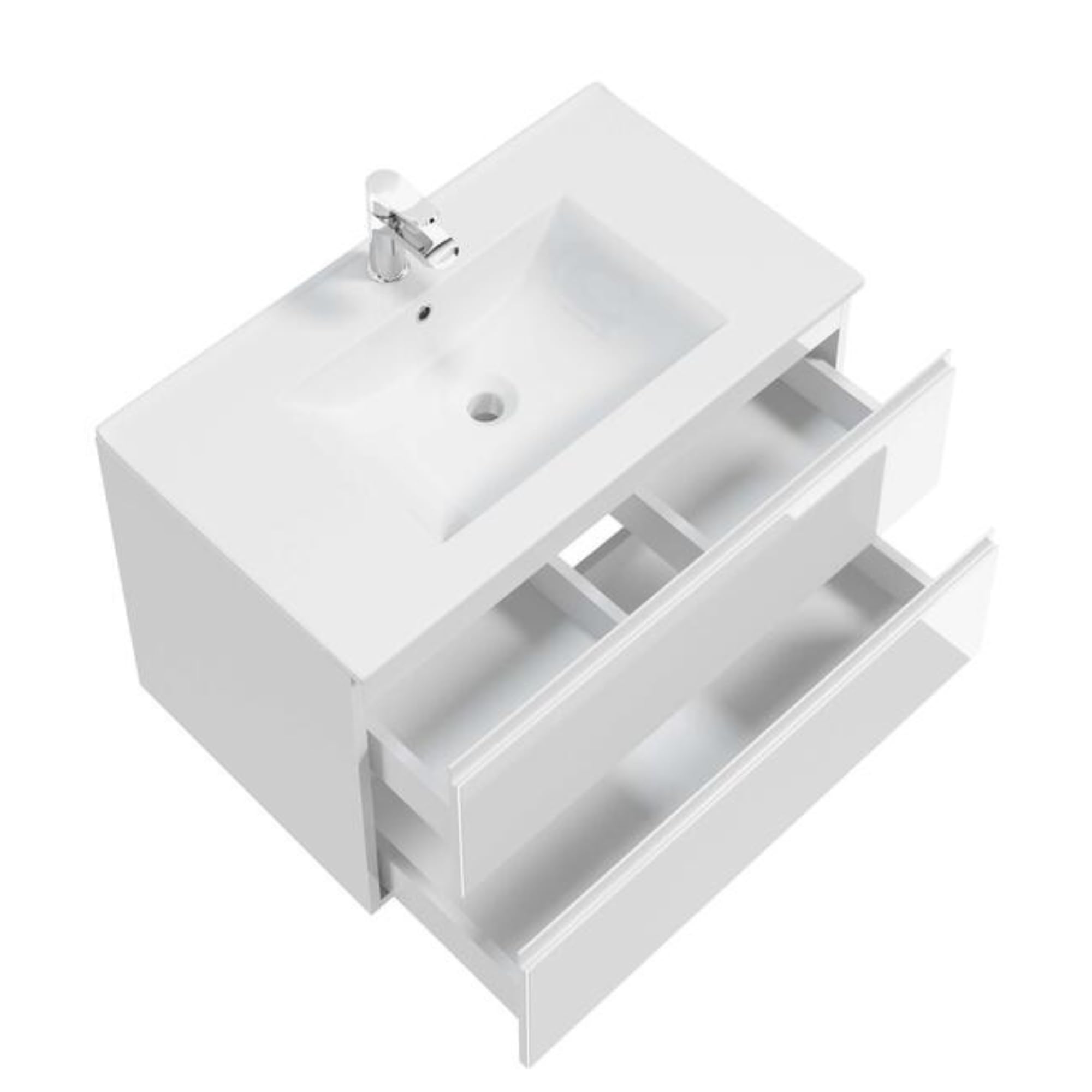 Deftrans Mobile lavabo sospeso con cassetti, bianco, 80 x 50 x 46 cm, mobiletto per lavabo, mobile da bagno senza piano lavabo