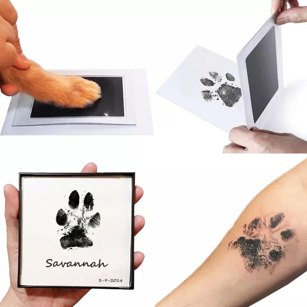 Quivva Footprint and Handprint Kit, 3 Black Instant Dry Inkless Print Pads + 6 Imprint Cards, Dog Paw Print Kit Clean Touch Ink Pad Perfect Keepsake Gift for Newborns and Pets Printing Touch Imprints