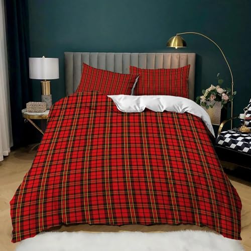 Housse de couette 200x200 plaid rouge parure lit 2 personnes microfibre