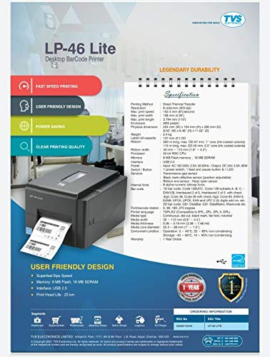 TVS BAR Code Label Monochrome Printer LP 46 LITE,Black