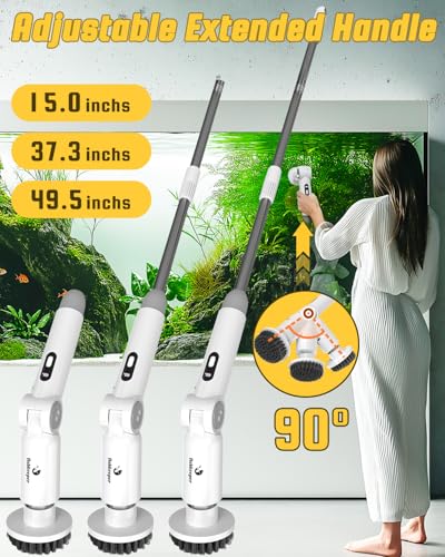 Image of fishkeeper 8-in-1 Electric Aquarium Cleaning Brush - IPX9 Waterproof, LED Screen Handle w / 2 Speed-Control & Battery Display USB Rechargeable Spin Fish Tank Cleaner Tools Kit with 8 Scrubbers