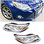 HECASA New Pair Headlights Compatible With 2012-2014 Ford Focus Head Lamps Driver+Passenger/Left+Right Chrome Housing Trim(Halogen Type)