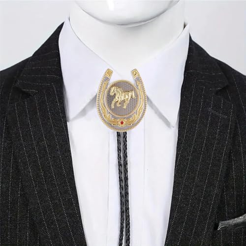Image of Jeilwiy Bolo Tie for Men, Western Cowboy Golden Longhorn Bull Eagle Horse Cowboy Hat Bolo Necklace Leather Necktie for Women