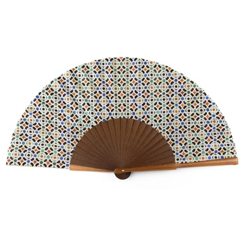 Abanico Español de Madera y Seda Plegable | Hecho a Mano en Valencia | Estampado de Colores Original Andaluz | Funda Terciopelo | Regalo Original y Artesanal | Abanico Malaqa