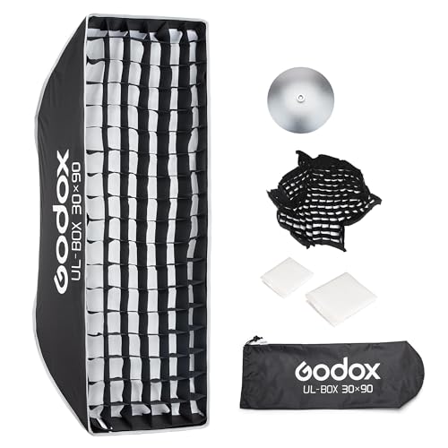 Godox Caja de luz rectangular plegable de 12 x 35.5 pulgadas, caja suave de liberación rápida con soporte Bowens, difusores, rejilla, bolsa, para Godox SL60II AD400PRO AD600 Otros Bowen Mount Studio