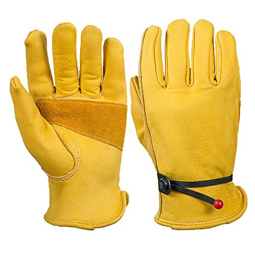 Preisvergleich Produktbild Garten Handschuhe Rinderslederarbeitshandschuhe, Arbeitshandschuhe Garten Leder Handschuhe Gelb (S)
