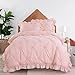 HOMBYS Pink Bedding Comforter Set for Girls, 3 Piece Blush Pinch Pleat Comforter Set with Ruffles for All Seasonï¼ŒTwin Size