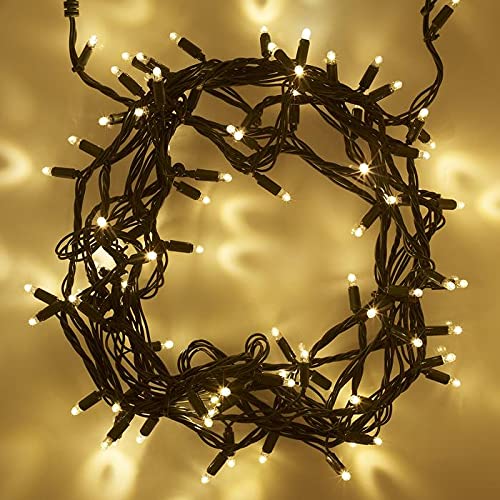 Lights4fun Core Series Outdoor String Lights 400 Warm White LEDs Fairy Lights Green Cable 40m Low Voltage Plug in Timer
