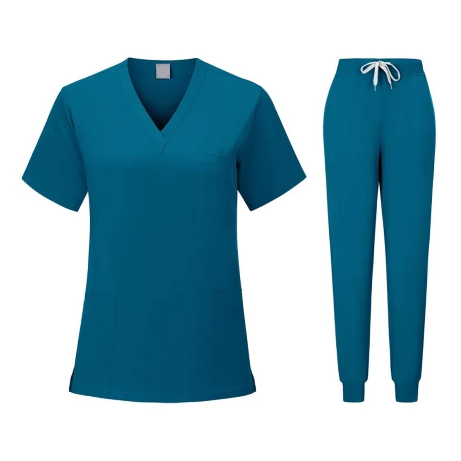 Medizinische Arbeitskleidung Damen Krankenschwester Uniformen Frau Kurzarm V-ausschnitt Top Scrubs Jogger Hosen Scrubs Set Frauen Sommer Casual Uniformes FüR Beauty Salon Klinik Krankenhaus(Blue,M)