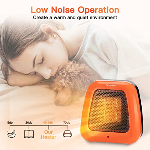 Givebest Small Electric Space Heater, 400W Low Wattage Personal Heater With Tip Over Protection, Mini Quiet Space Heater Under Desk, Table Top Heater For Office Desk Room Home Indoor Use, Safe Heater #TOP3