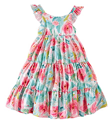 Toddler Girls Floral Dress 3T 4T Vintage Ruffle Sleeve Dresses Holiday Pink Flower Sundress