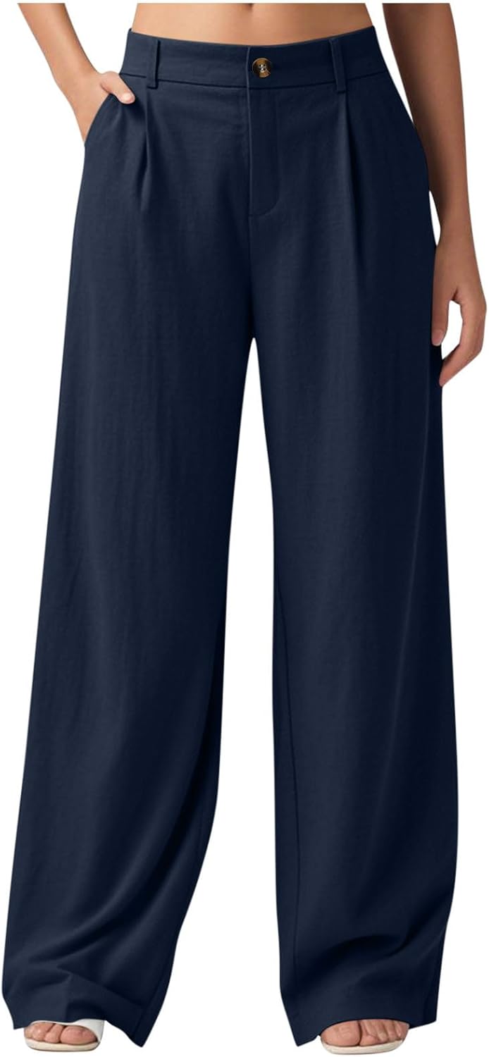 Wide Leg Dress Pants for Women High Waist Pleated Flowy Wide Leg Trousers Lightweight Office Everyday Dress Pants