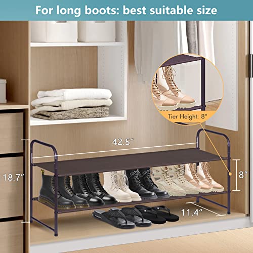 Aooda 2 Tier Long Shoe Rack For Closet Stackable Wide Low 18-Pairs Fabric Shoe Shelf Storage Organizer For Floor,Bedroom (Bronze) #TOP2