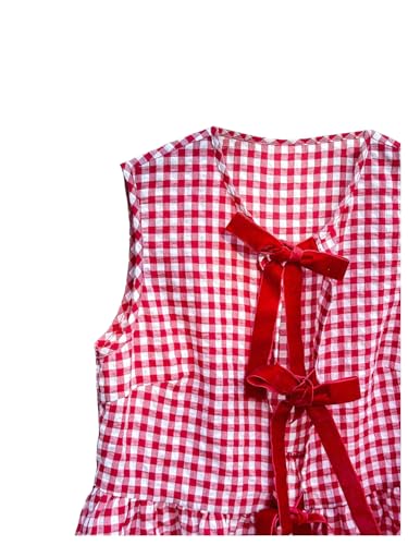 SweatyRocks Women's Bow Sleeveless Peplum Blouses Tie Front Gingham Plaid Summer Ruffle Hem Shirts4