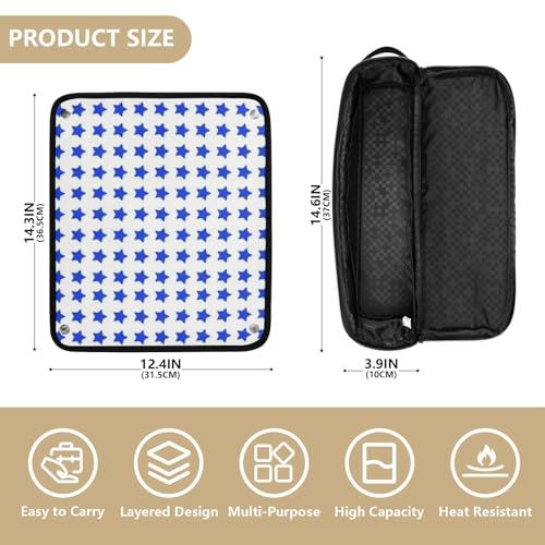 2-en-1 Estuche de viaje para rizador y tapete resistente al calor con cierre de cremallera Organizador impermeable para planchas de pelo y herramientas calientes, estilizador y volumizador para cabello patrón azul estrellado miniatura 4