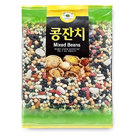 ROM AMERICA 6 Assorted Mixed Beans Premium Variety for Soup, Stews, Chili, Salads - Black Bean, Garbanzo Bean (Chick pea), Black Eyed Pea, Lima Bean, Red Kidney Bean, Green Pea - 4 Pound (Pack of 1) Cover
