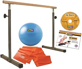 GoFit GoBarre Home Workout Set – Adjustable, Portable Ballet Barre w/Resistance Bands, Core Ab Ball & Training DVD,Black