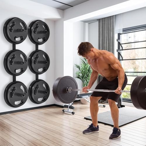 Image of Olympic Weight Plate Rack - Heavy-Duty Metal Weight Storage Stand for Olympic Weight Plates - Space-Efficient Home Gym Organizer (Black, Weight Plate Storage Rack)