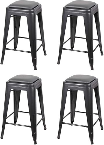 Miniatura 253 de GIA Taburete de mostrador sin respaldo de 24 pulgadas, cantidad de 4, bronce con asiento de madera clara Negro -,Café,Gris,gris, (Gun