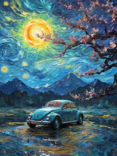 Point de croix voitures rétro DIY kit broderie paysage 14CT grand format 60x80cm