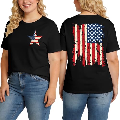 Image of Ithalt Patriotic Plus Size Shirts for Women 250th Anniversary USA Shirts American Flag Tshirt USA Short Sleeve Tops
