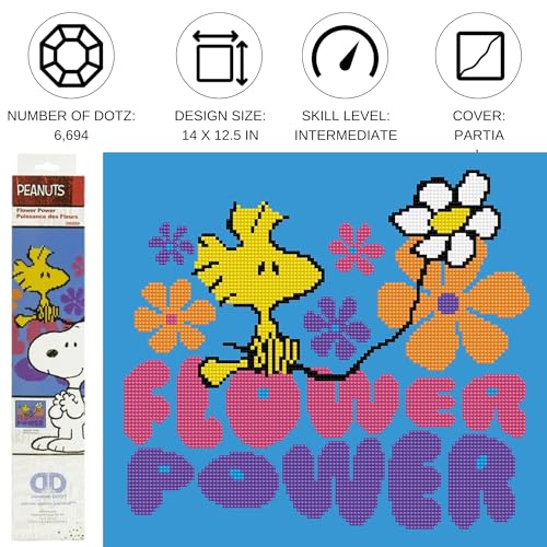 Image of DIAMOND DOTZ Flower Power Peanuts Snoopy Diamond Painting Kit for Adults, Full Drill Diamond Art Craft Kit with Gems, DIY Crystal Painting for Home Wall Decor, 14 x 12.5 Inch