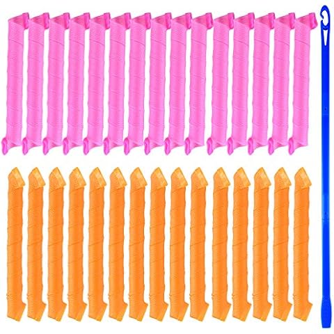 TUPARKA 30 Pack Spiral Curls No Heat Hair Rollers Kit with Styling Hooks for Extra Long Hair up to 22 Inch Cover