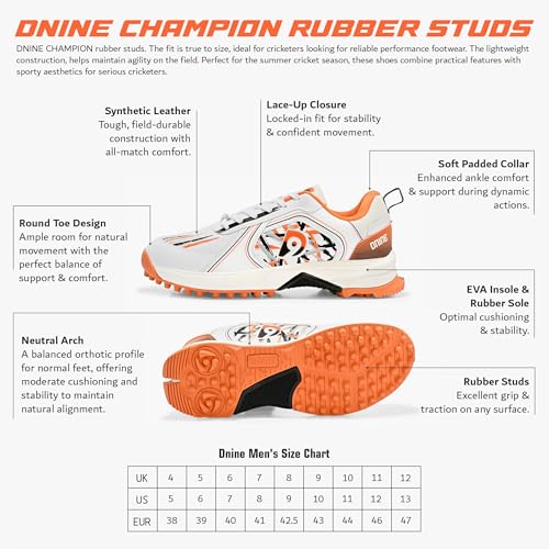 Image of DNINE Champion Mens Rubber Studs Cricket Shoes Orange /Blue /White & Orange /Black /White
